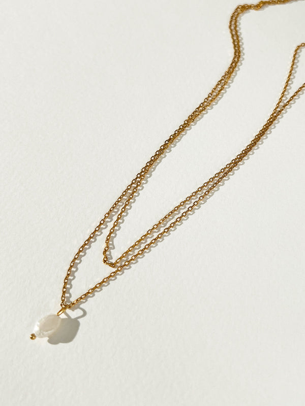 Clementine - Double Chains Freshwater Pearl Charm Necklace