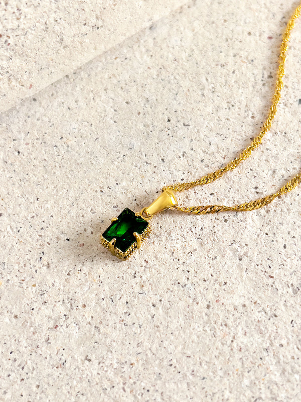 Fierce - Singular Rectangle Zircon Charm Necklace (Emerald)