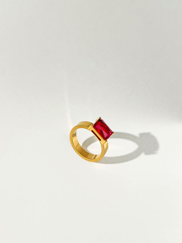 Incantation - Chunky Rectangle Zircon Ring (Ruby Red)