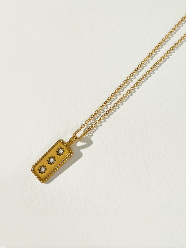 Birdsong - Stars Zircon Rectangle Charm Necklace