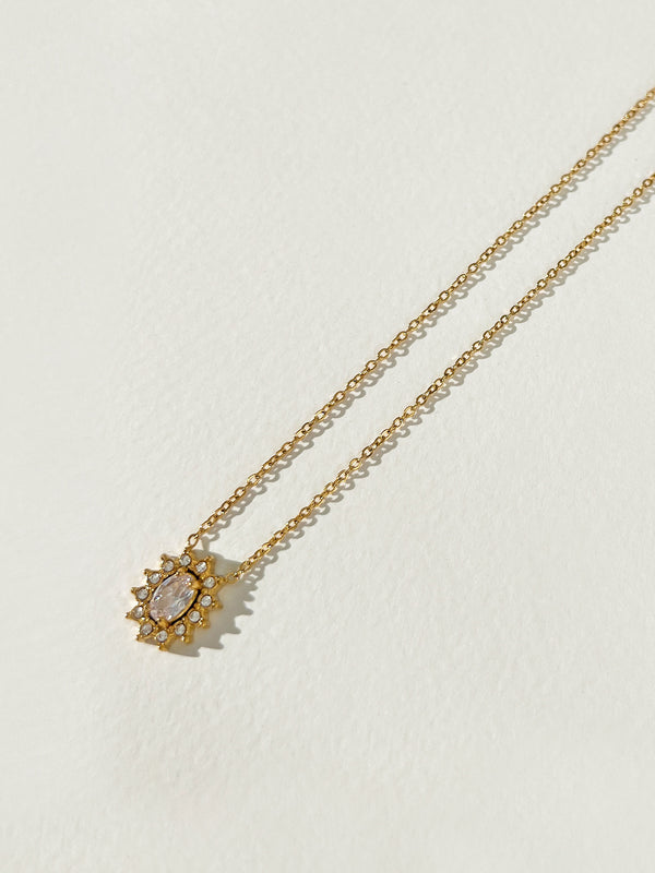 Connection - Flower Zircon Charm Necklace (Clear)