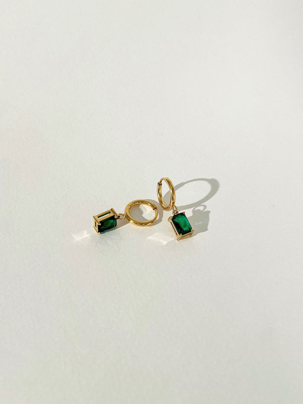 Cynthia - Rectangle Zircon Charm Earrings (Emerald)