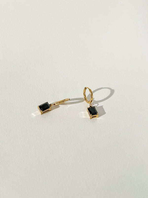 Cynthia - Rectangle Zircon Charm Earrings (Black Onyx)