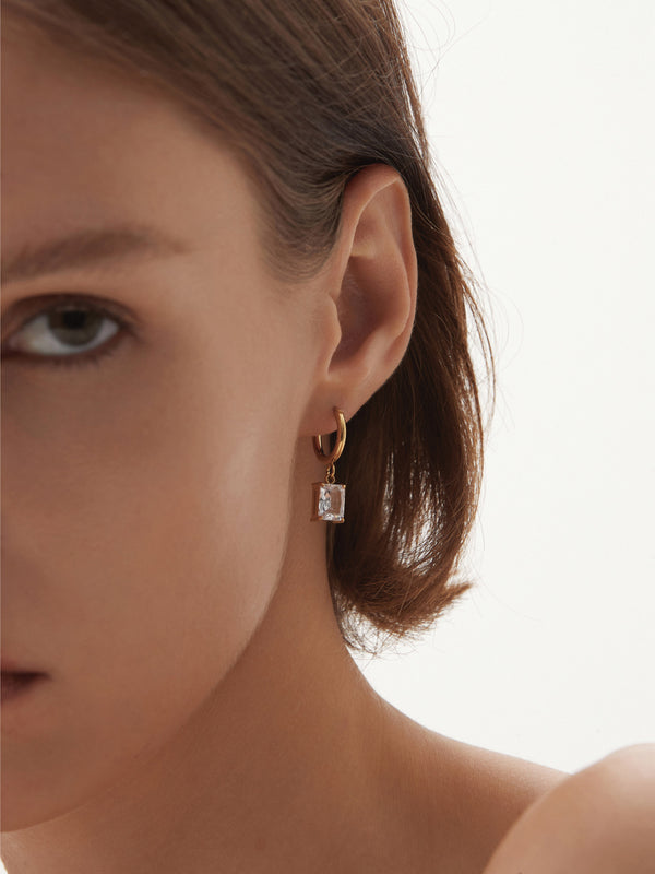 Cynthia - Rectangle Zircon Charm Earrings (Clear)