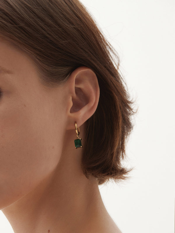 Cynthia - Rectangle Zircon Charm Earrings (Emerald)