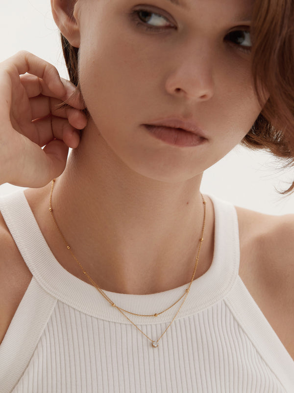 Daze - Double Chains Beaded Zircon Charm Necklace