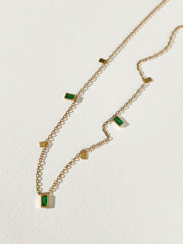 Decade - Rectangle Zircon Multi Charms Necklace (Emerald)