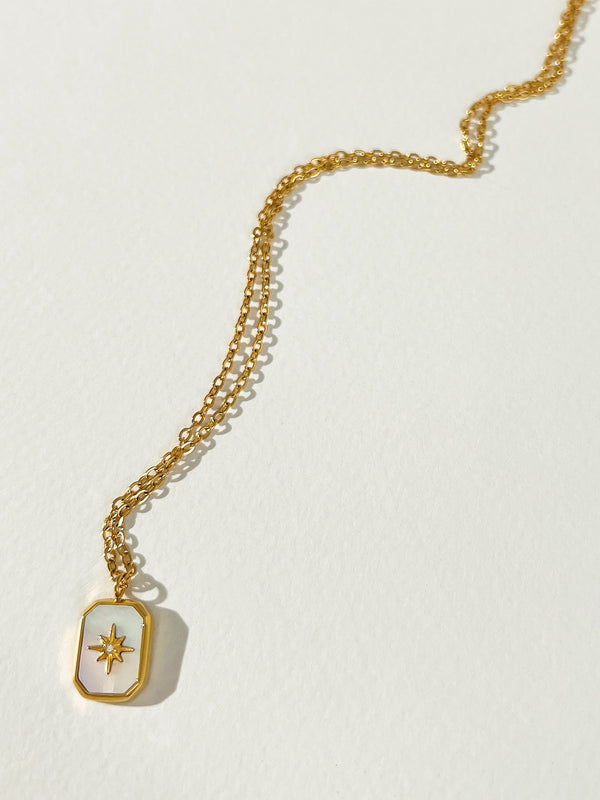 Discover - Natural Shell Rectangle Star Charm Necklace