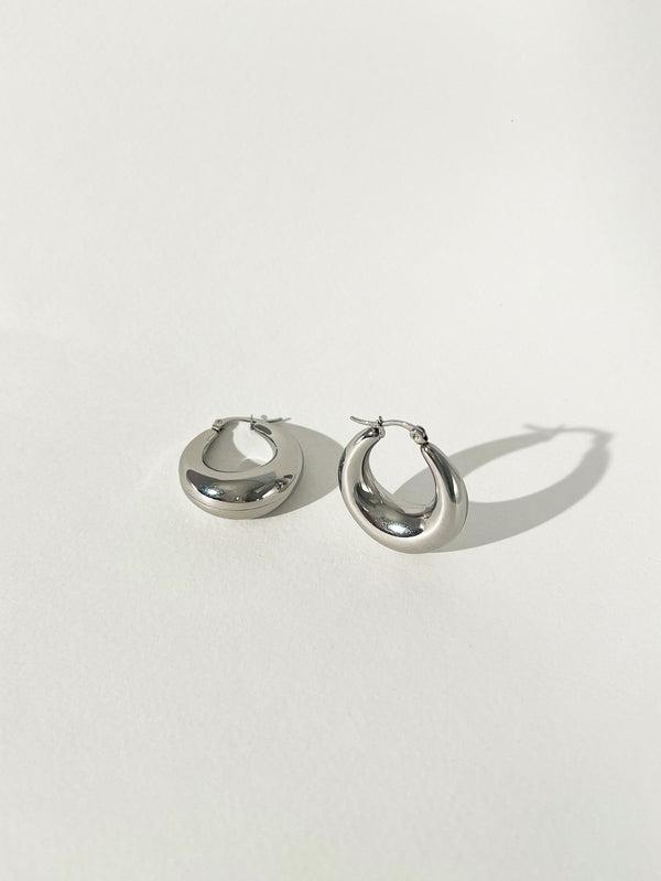 Evermore - Silver Chunky Plain Crescent Hoop Earrings (Large)