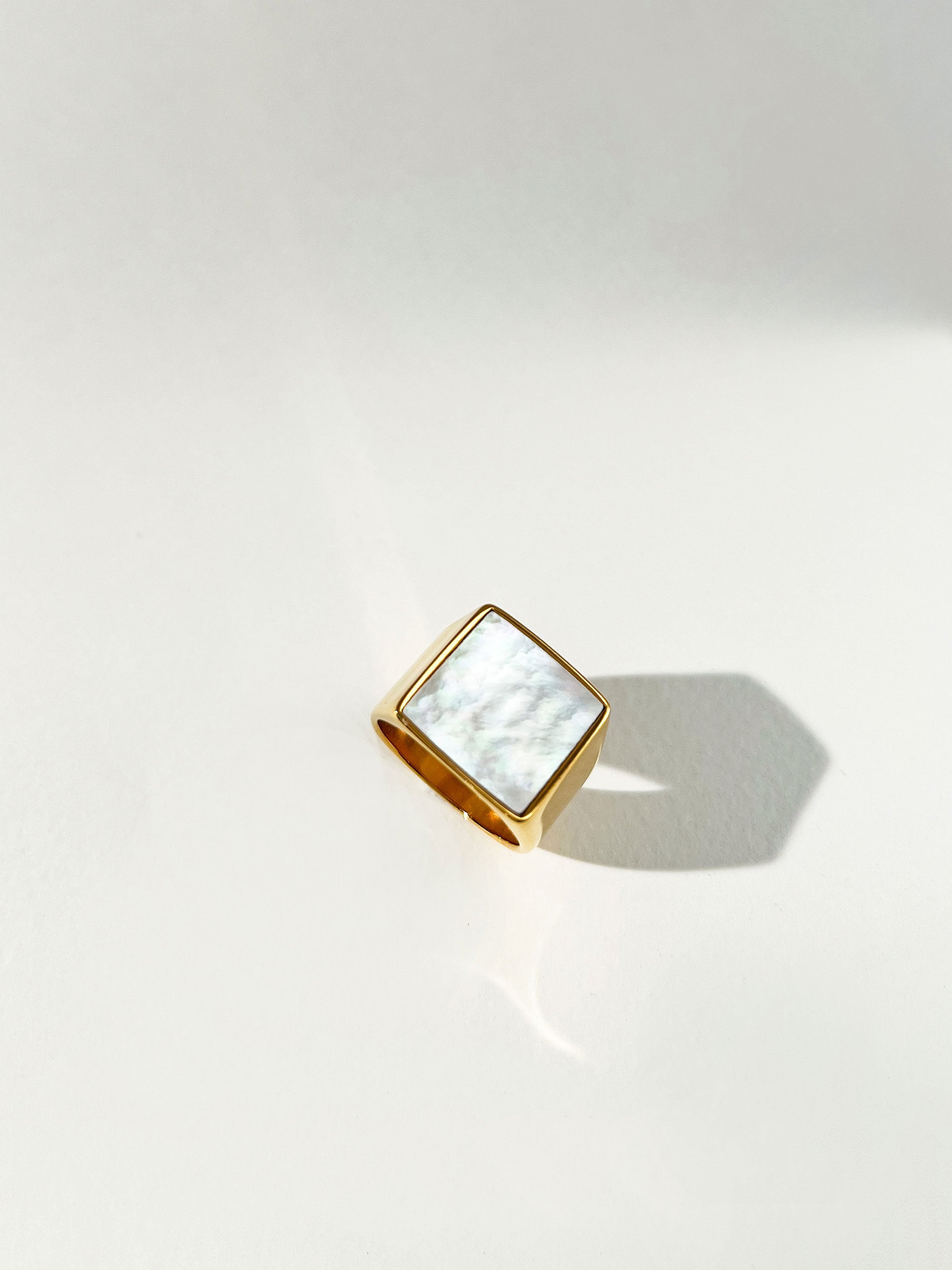 Chunky Square Natural Shell Ring Gold | OSKER Jewellery Online