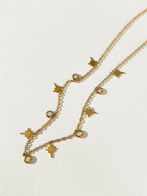 Gabriella - Star & Zircon Multi Charms Necklace