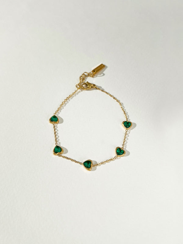 Glorified - Heart Zircon Charms Bracelet (Emerald)