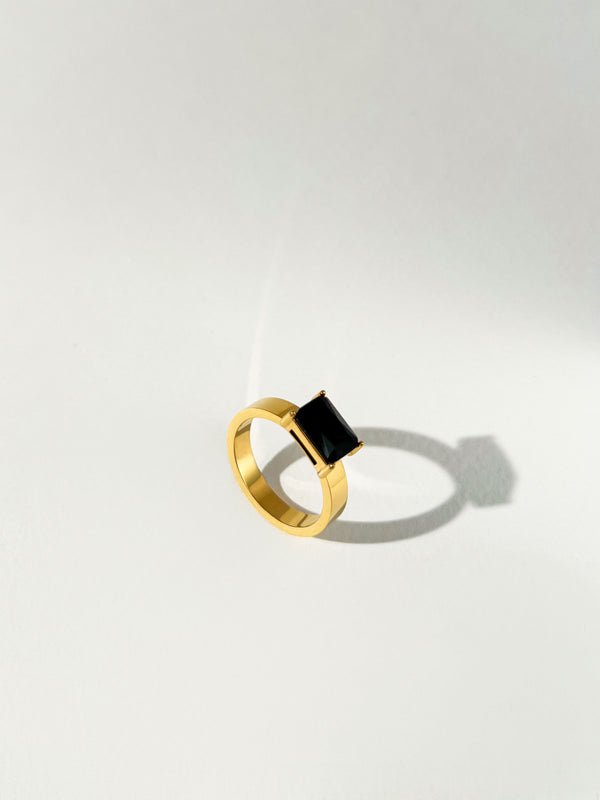 Incantation - Chunky Rectangle Zircon Ring (Black Onyx)