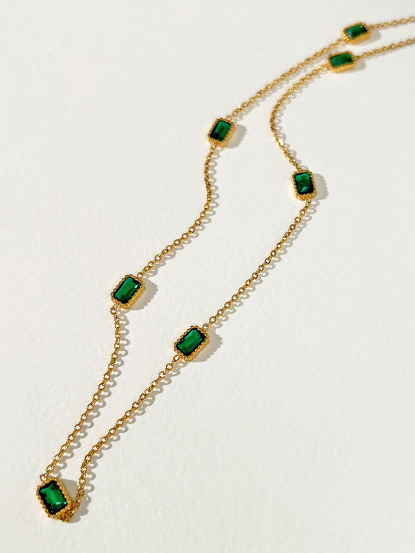 Monumental - Rectangle Zircon Multi Charms Necklace (Emerald)