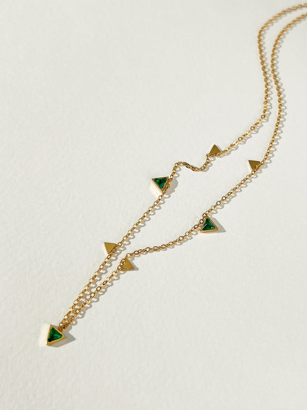 Nirvana - Triangle Zircon Multi Charms Necklace (Emerald)