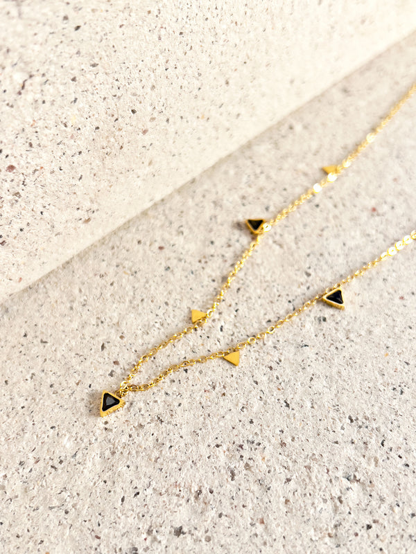Nirvana - Triangle Zircon Multi Charms Necklace (Black Onyx)