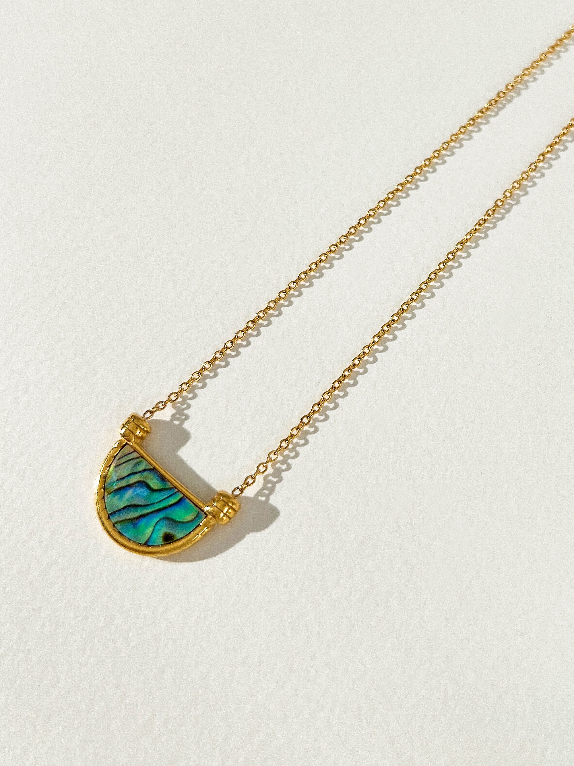 Natural Shell Semi-Circle Charm Necklace Abalone | OSKER Jewellery Online
