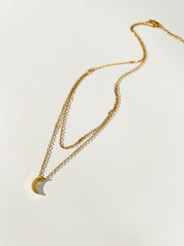 Tomorrow - Double Chains Moon Charm Necklace