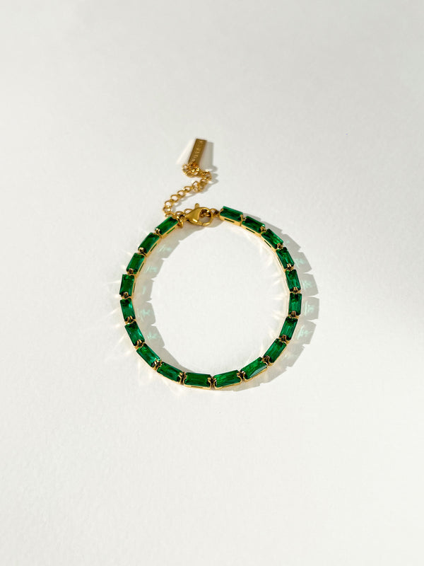 Valerie - Rectangle Zircon Tennis Bracelet (Emerald)