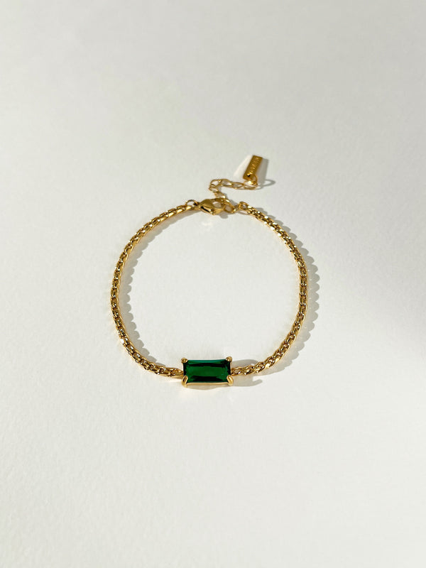 Valley - Rectangle Zircon Chain Bracelet (Emerald)