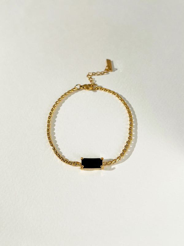 Valley - Rectangle Zircon Chain Bracelet (Black Onyx)