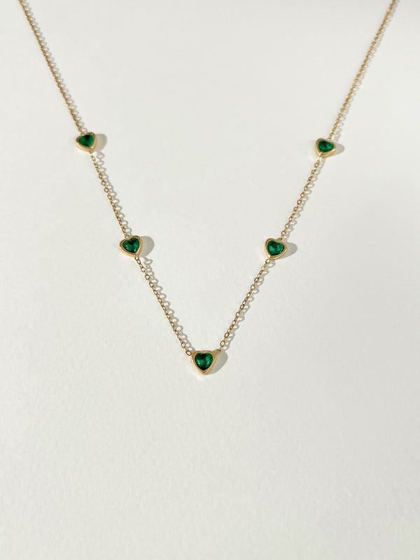 Whispers - Heart Zircon Multi Charms Necklace (Emerald)