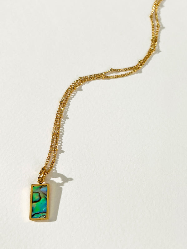 Wisdom - Natural Shell Rectangle Charm Necklace (Abalone)