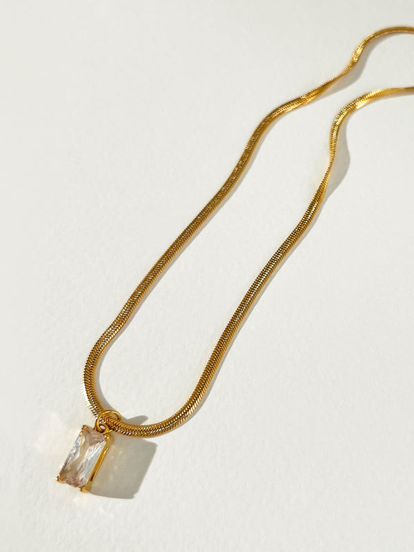 Yesterday - Rectangle Zircon Charm Necklace (Clear)