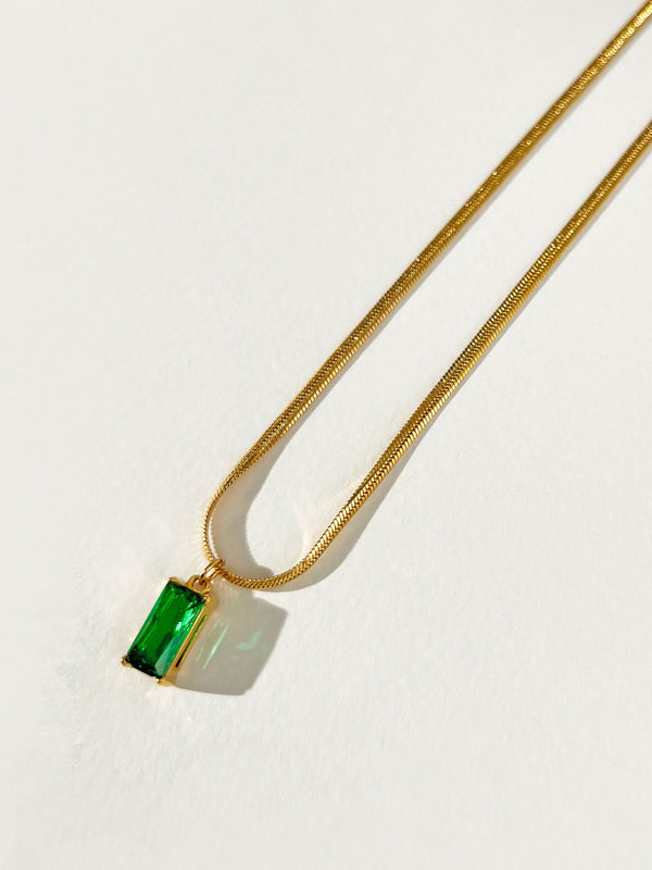 Yesterday - Rectangle Zircon Charm Necklace (Emerald)