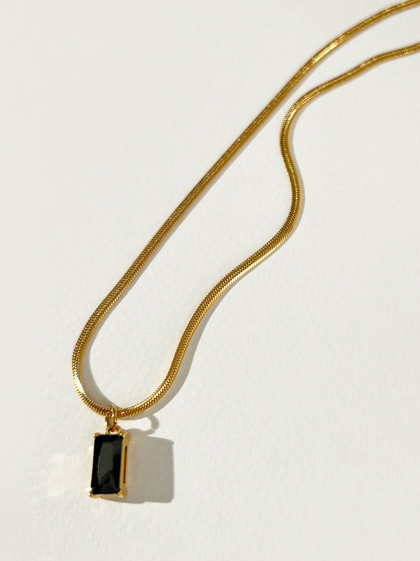 Yesterday - Rectangle Zircon Charm Necklace (Black Onyx)