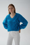 Enjoy The Music Cable Knit Jumper in Electric Blue