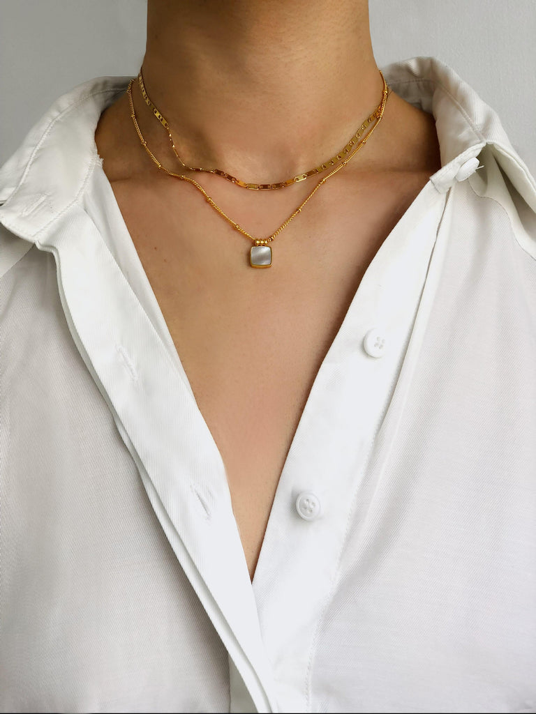 Juliet Square Pendant w/ Pearl Detailing Necklace