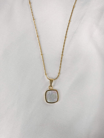 Aspen Fine Chain w/ Square Pearl Detail Charm Necklace