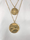 Safari Double Chain w/ Sun & Flower Design Necklace