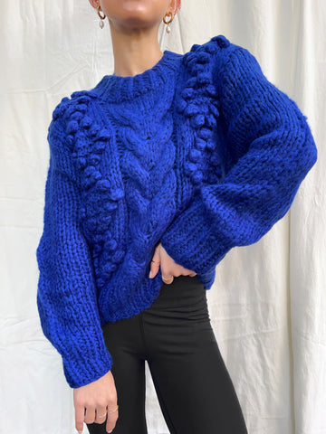 Rule Of Thirds Cable Knit Jumper in Ink Blue