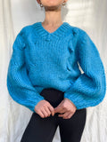 Enjoy The Music Cable Knit Jumper in Electric Blue