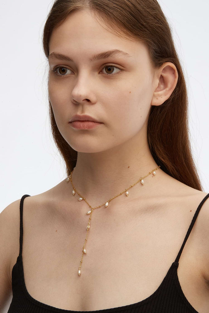 Motivation Drop Chain Necklace w/ Pearl Charms