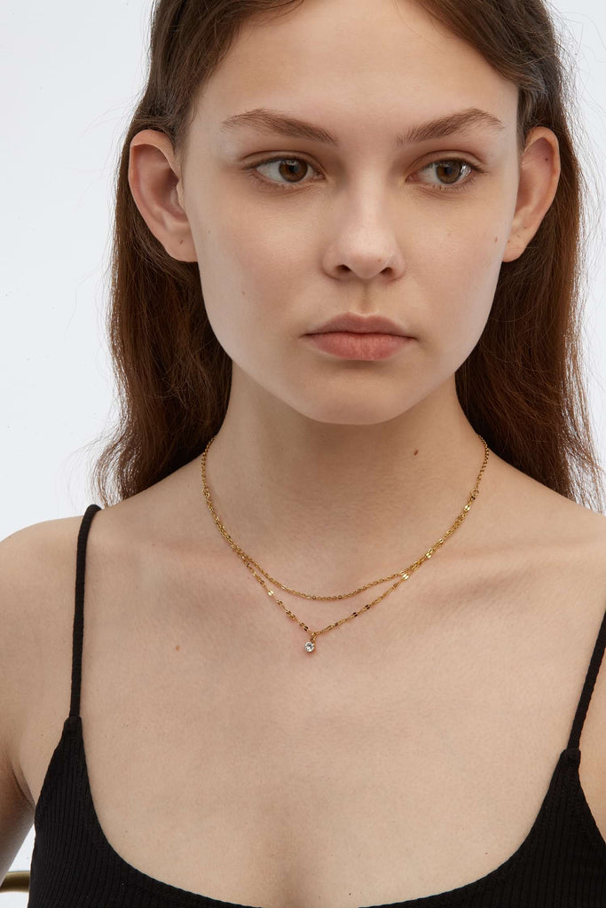 Seeker Double Chain w/ Zircon Charm Necklace