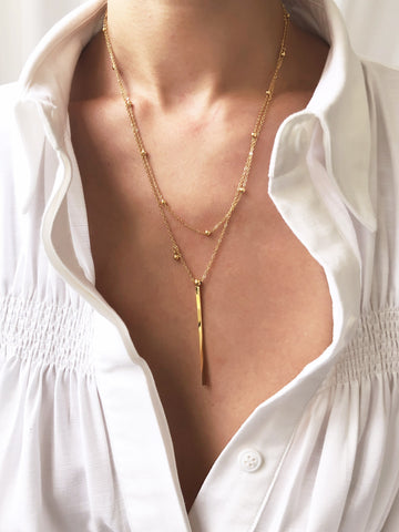 Paris Double Chain w/ Bar Pendant Necklace